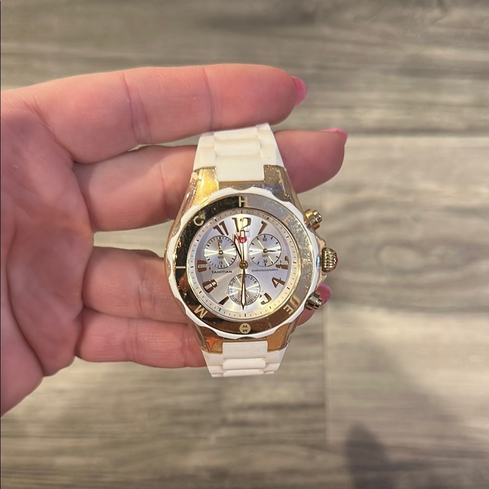 Michele Gold and White Women's Watch